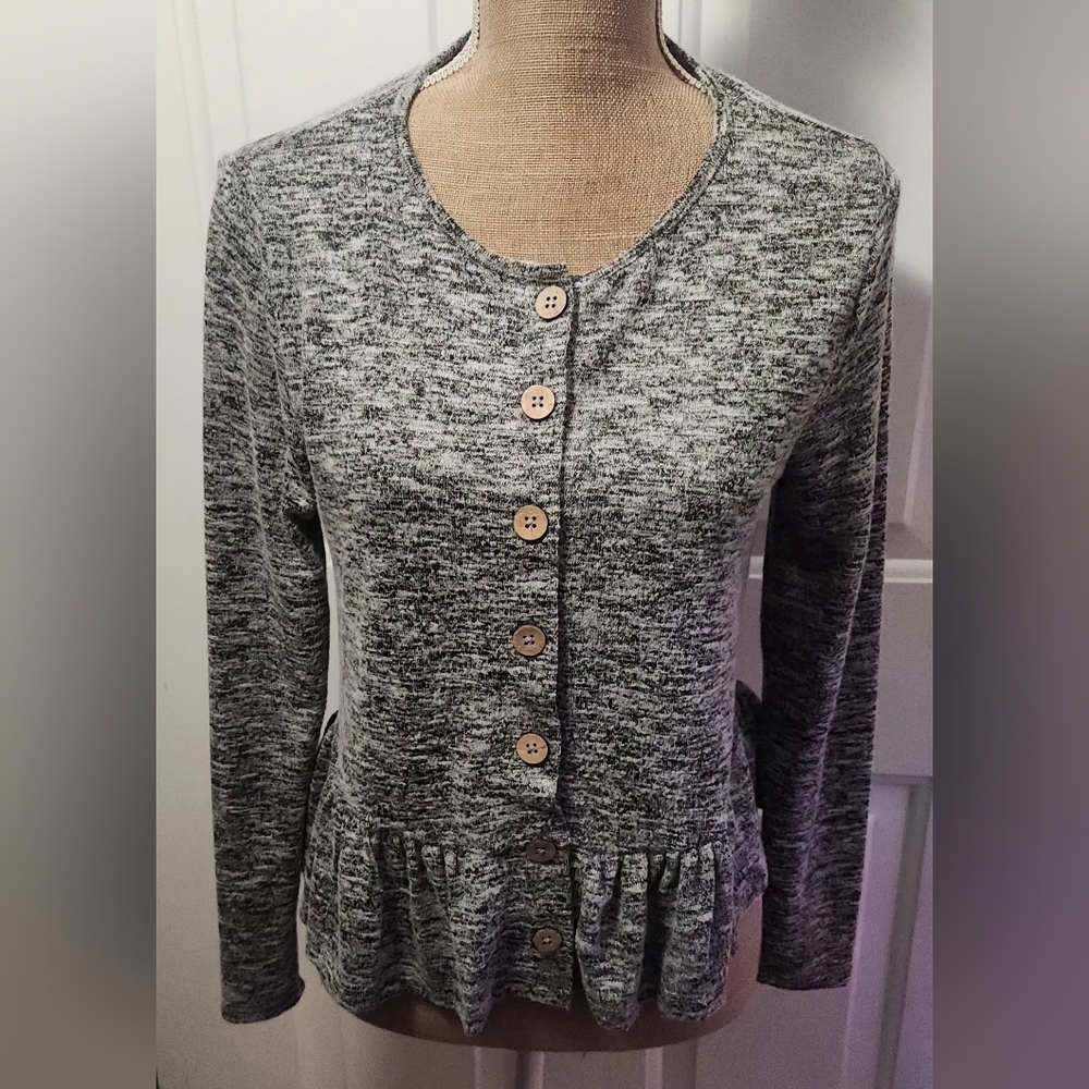Coco + Jaimeson Gray Cardigan With Ruffled Hem Si… - image 1